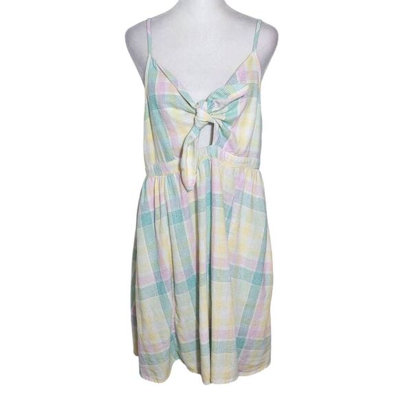 Old Navy Pastel Plaid Linen Mini Sundress with Smocked Back Size Large - Picture 1 of 9